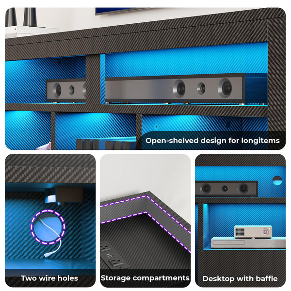TV Stand with Drawers, LED Lights & Charging Station for 50–70 Inch TVs