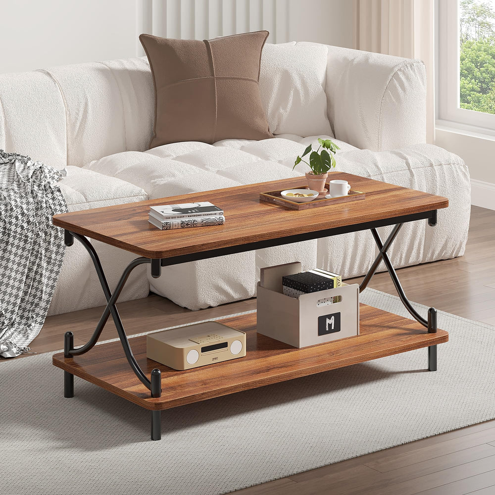 Coffee Table with Storage Shelf, 39" Retro Brown
