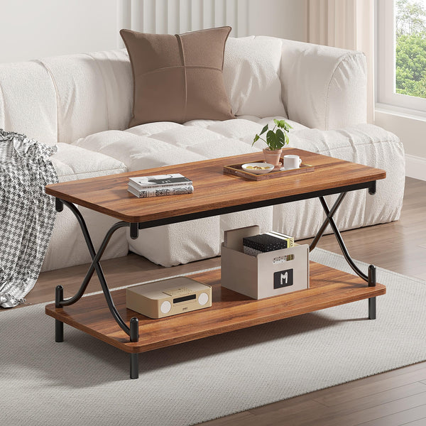 Coffee Table with Storage Shelf, 39" Retro Brown