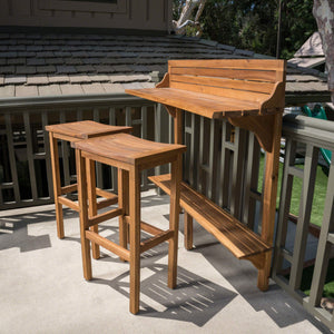Outdoor Acacia Wood Balcony Bar Set, 3-Piece