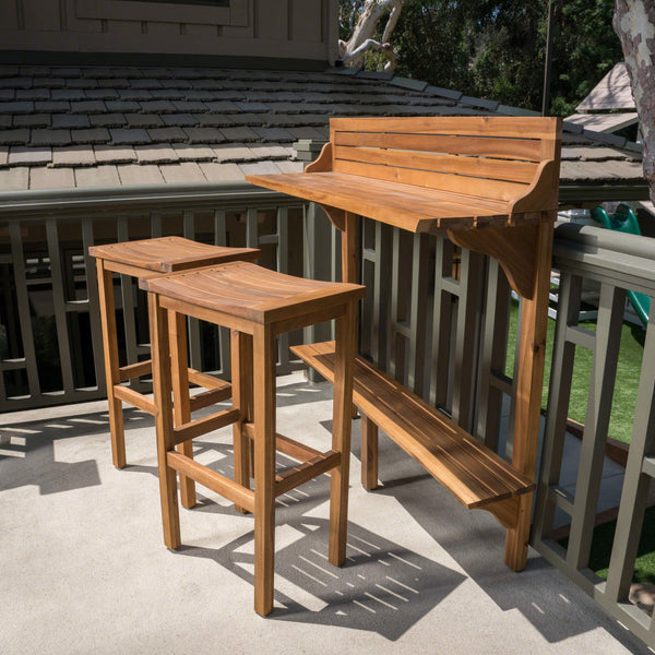 Outdoor Acacia Wood Balcony Bar Set, 3-Piece