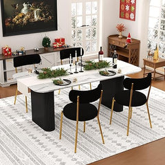 Modern Oval Dining Table Set with Boucle Chairs – 4 to 6 Seats