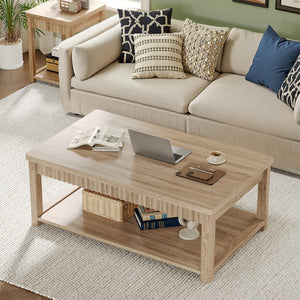 Wave-Edge Coffee Table with 2-Tier Storage