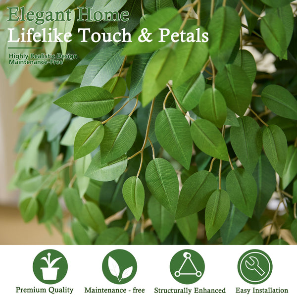 Artificial Ficus Tree – Tall Fake Indoor Plant with White Pot