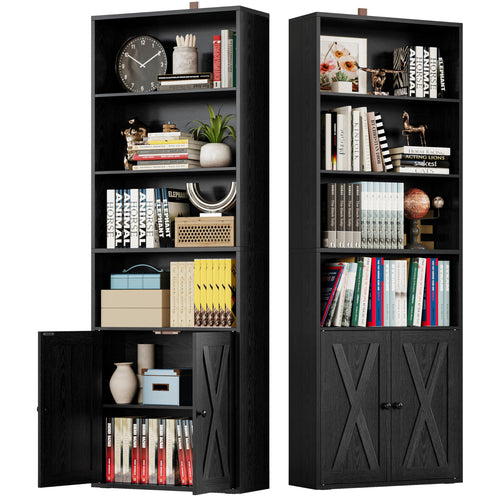 6-Tier Industrial Bookcase with Doors, Set of 2