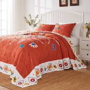 Topanga Quilted Bedspread Set – Folk Art Floral, Multiple Sizes