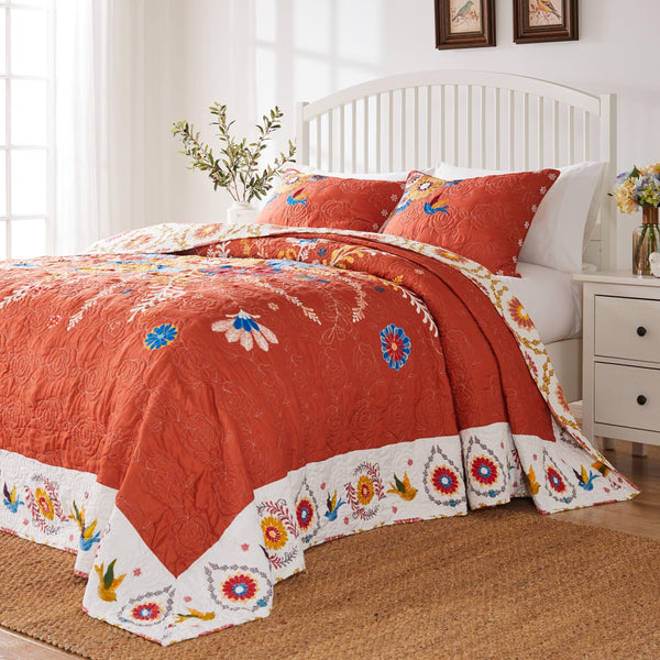 Topanga Quilted Bedspread Set – Folk Art Floral, Multiple Sizes