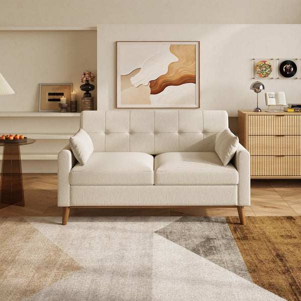 62" Button-Tufted Loveseat Sofa – Mid-Century Modern