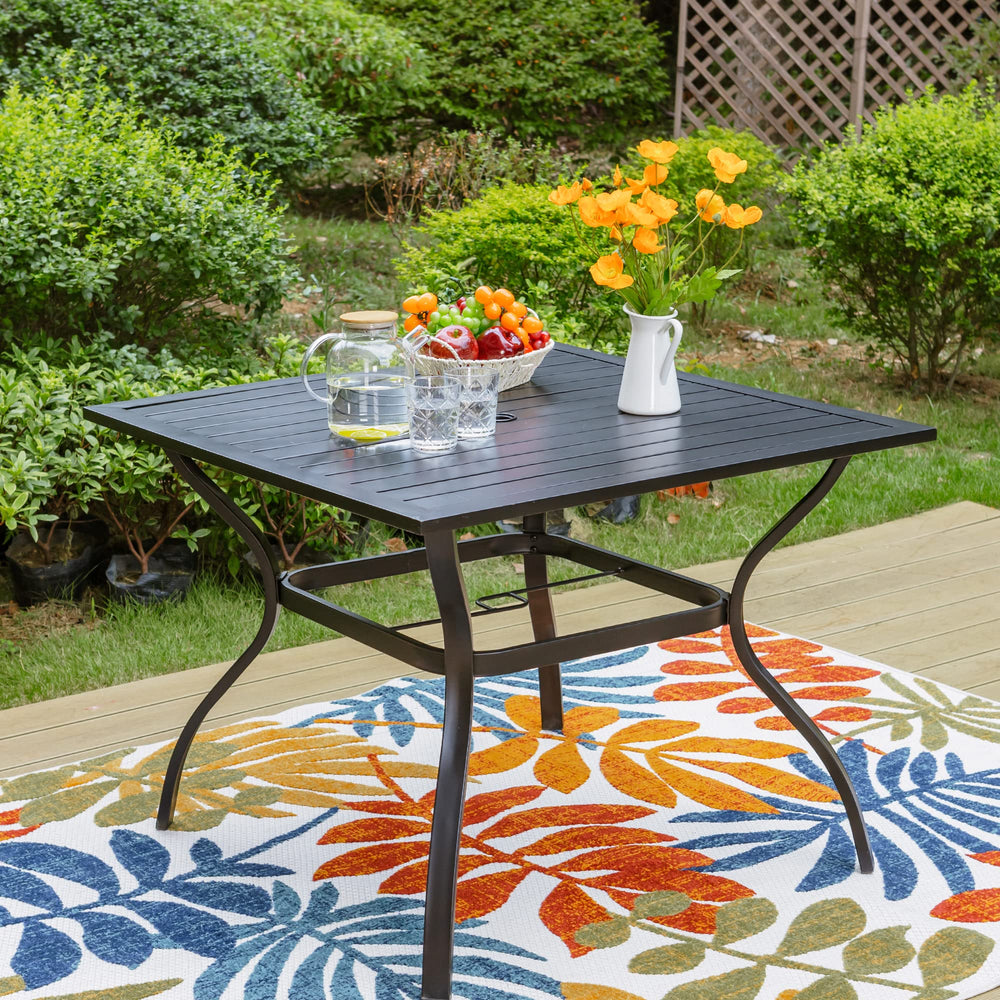 Square Metal Outdoor Dining Table with Umbrella Hole, 37" – Seats 4