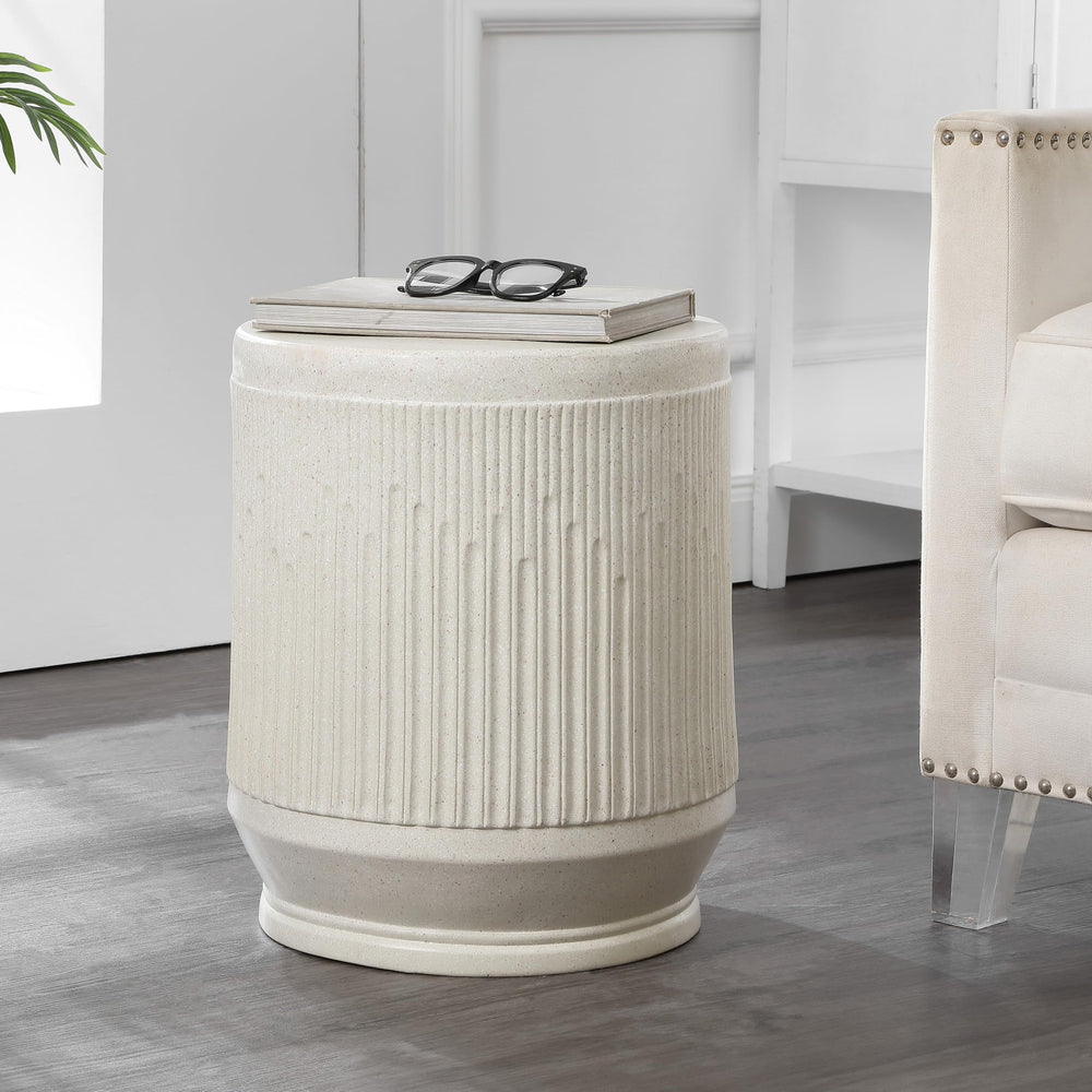 Round Resin Accent Side Table & Garden Stool, 17.5"H