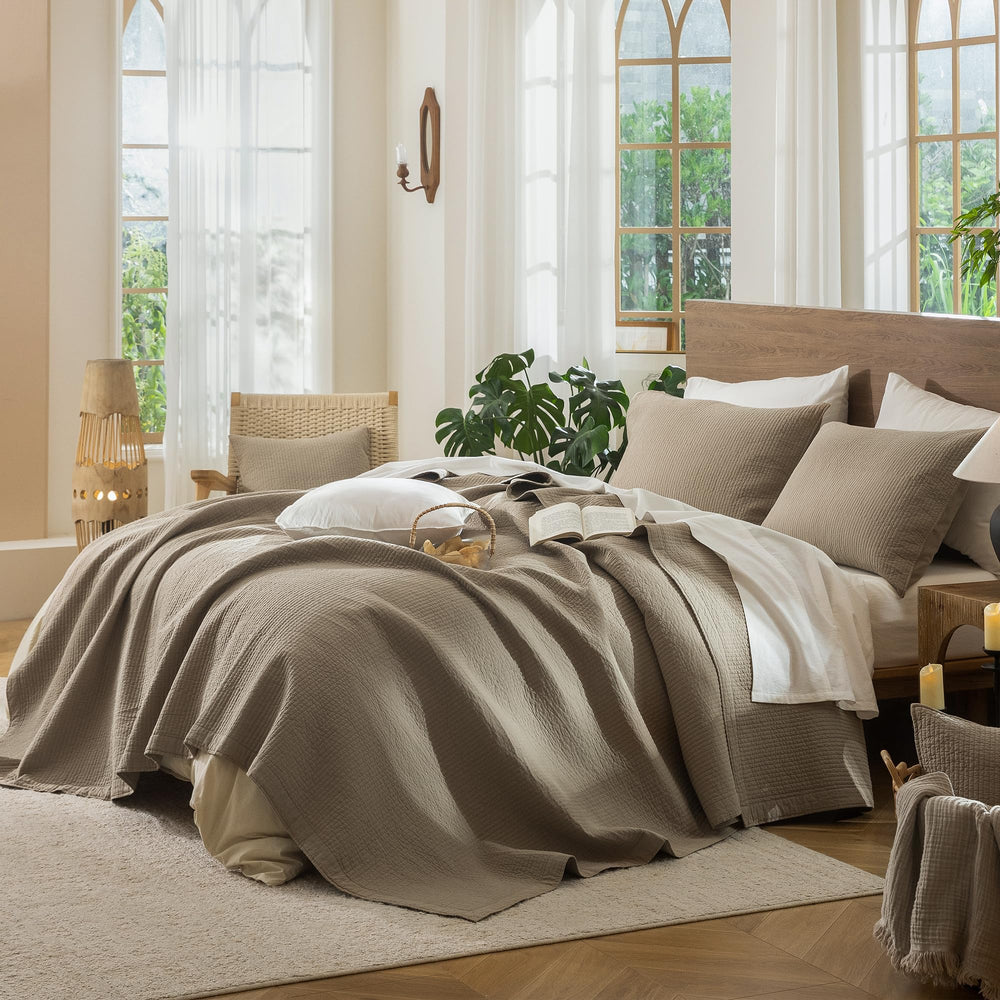 Washed Cotton Stripe Stitch Quilt Set with Pillow Shams