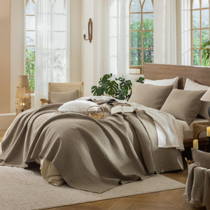 Washed Cotton Stripe Stitch Quilt Set with Pillow Shams