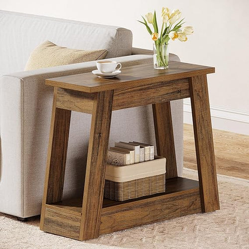 Wood End Table with 2 Storage Shelves