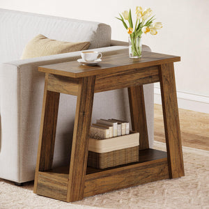 Wood End Table with 2 Storage Shelves