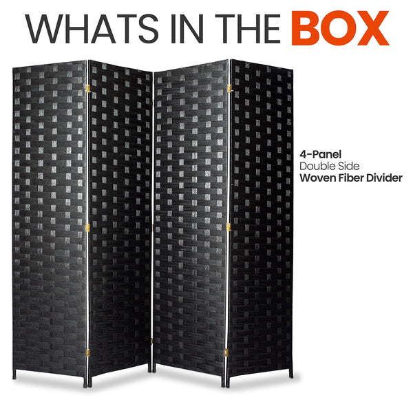 4-Panel Folding Room Divider – Woven Fiber Privacy Screen