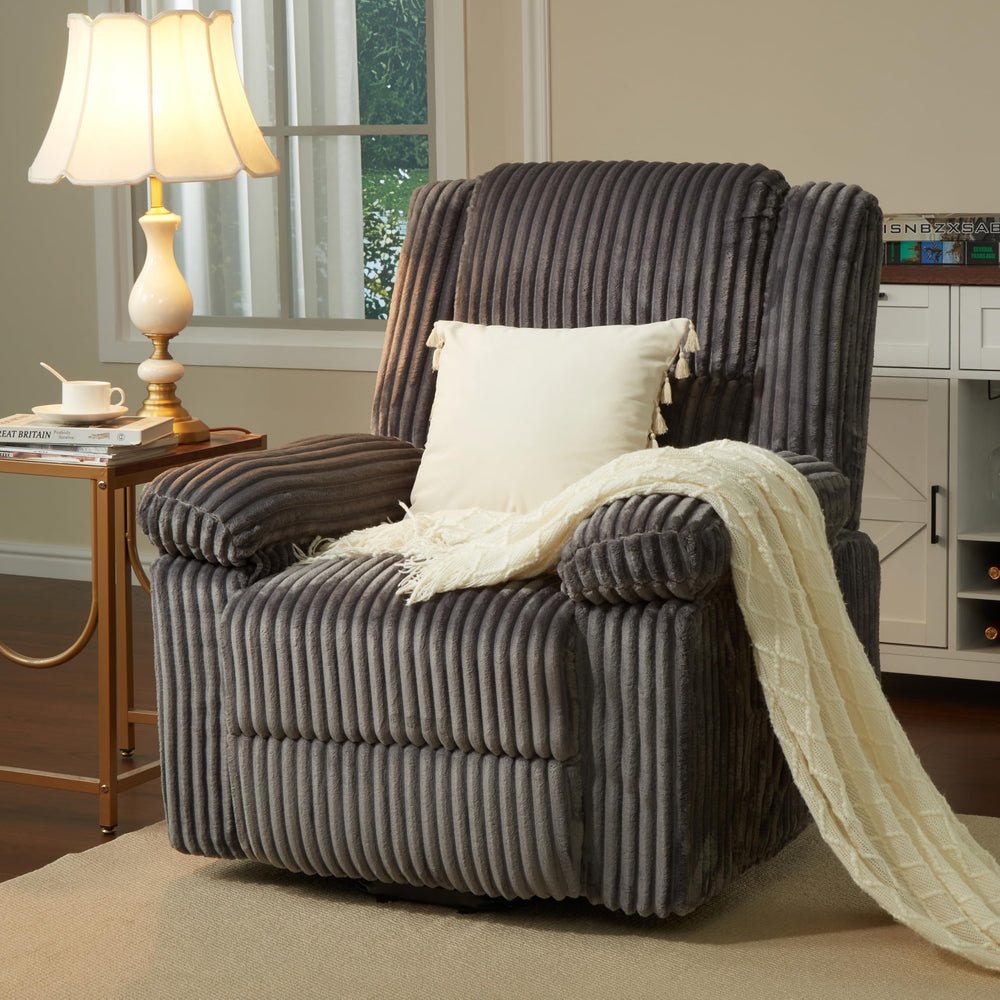 Corduroy Manual Recliner Chair with Side Pocket – Dark Gray