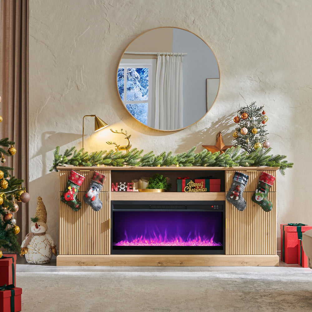 Fluted Fireplace TV Stand with 36" Electric Fireplace – Fits TVs Up to 80"