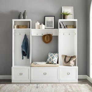 4-Piece Entryway Hall Tree Set with Storage Bench and Wall Shelf