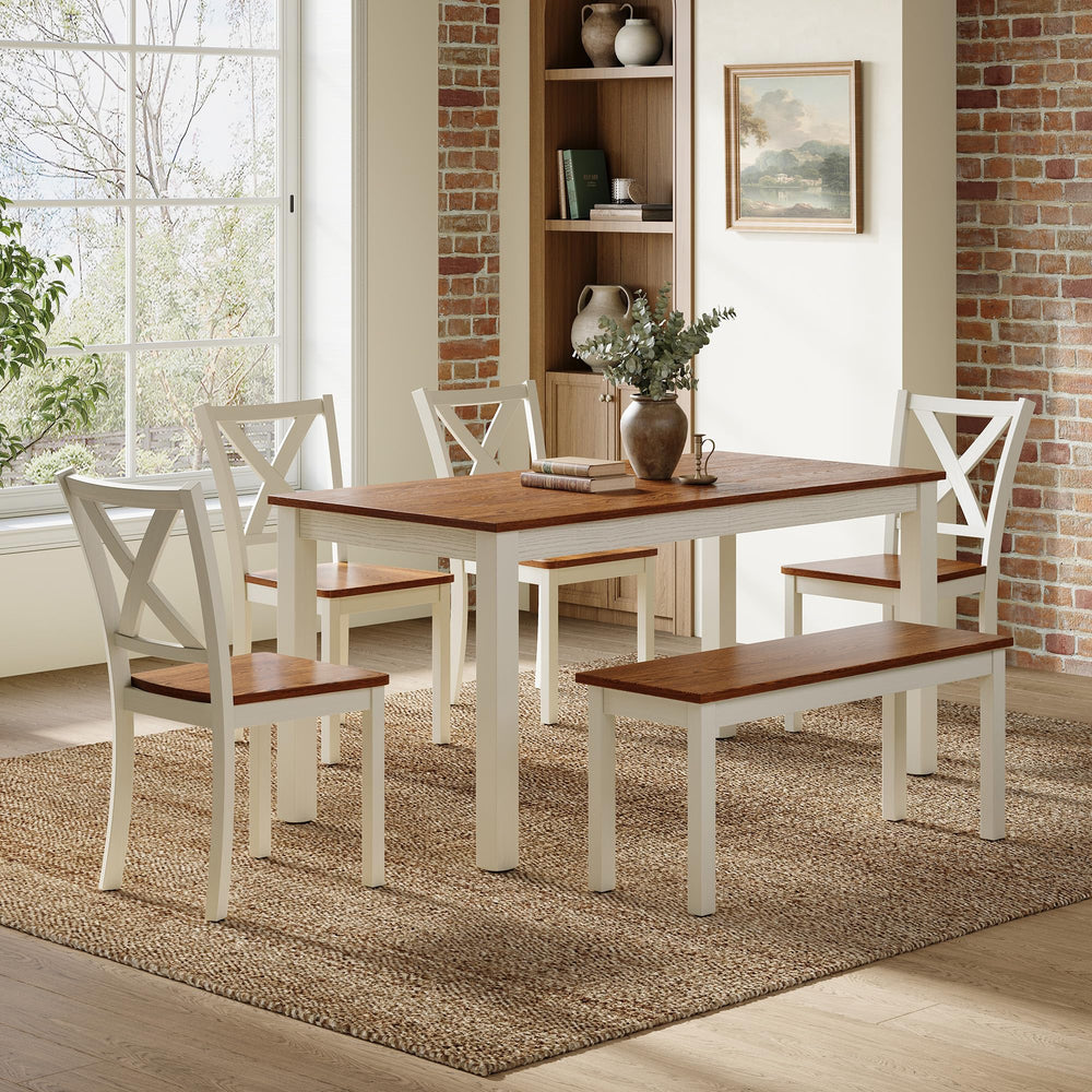 6-Piece Farmhouse Dining Table Set with Bench