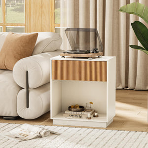 Modern Fluted Nightstand Set of 2 with Drawer and Open Shelf
