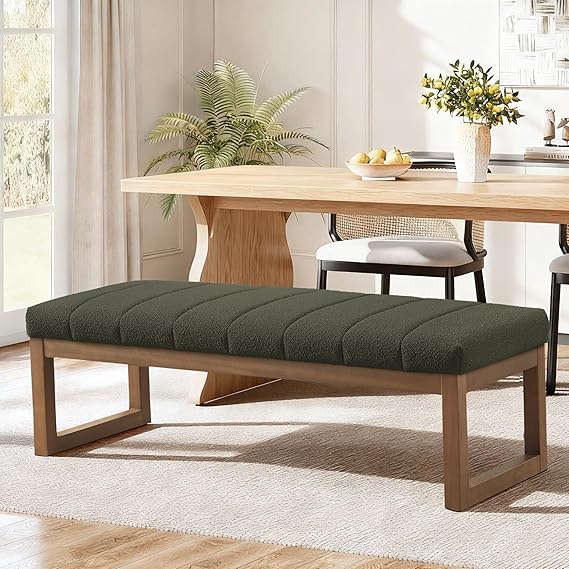 52.7" Upholstered Bedroom Bench – Boucle Fabric, Solid Wood Frame, Multi-Use