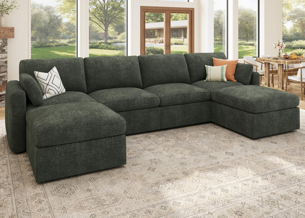 U-Shaped Modular Sectional Sofa with Storage Seats & Ottoman