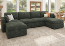 U-Shaped Modular Sectional Sofa with Storage Seats & Ottoman