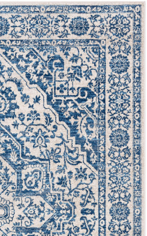Navy & Light Grey Medallion Distressed Area Rug 9' x 12'