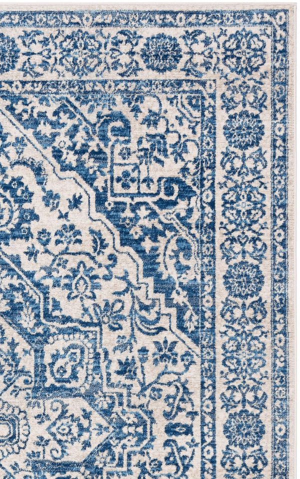 Navy & Light Grey Medallion Distressed Area Rug 9' x 12'