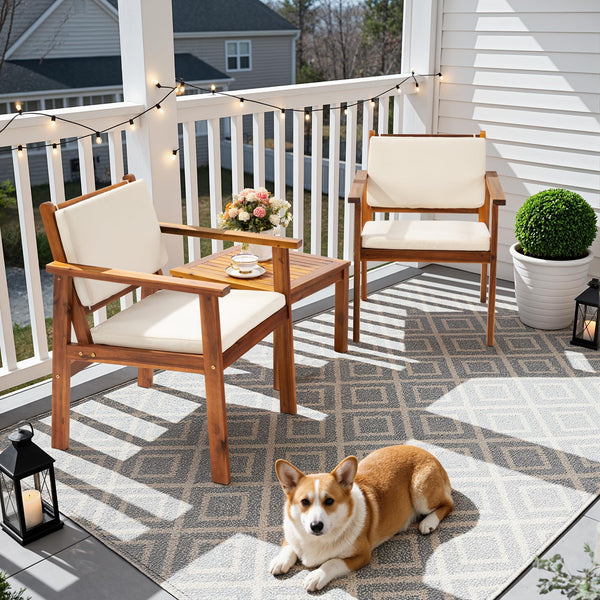 Acacia Wood Patio Furniture Set with Cushions & Coffee Table