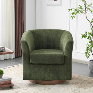 Velvet Swivel Barrel Accent Chair with Wood Frame