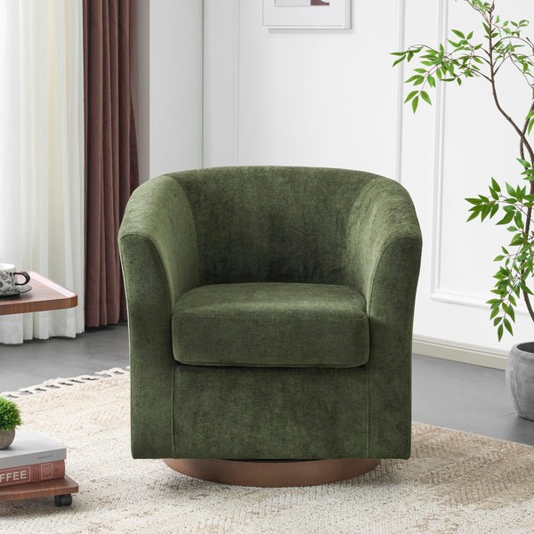 Velvet Swivel Barrel Accent Chair with Wood Frame