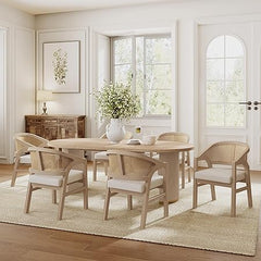 7-Piece Oval Dining Table Set with 6 Upholstered Chairs