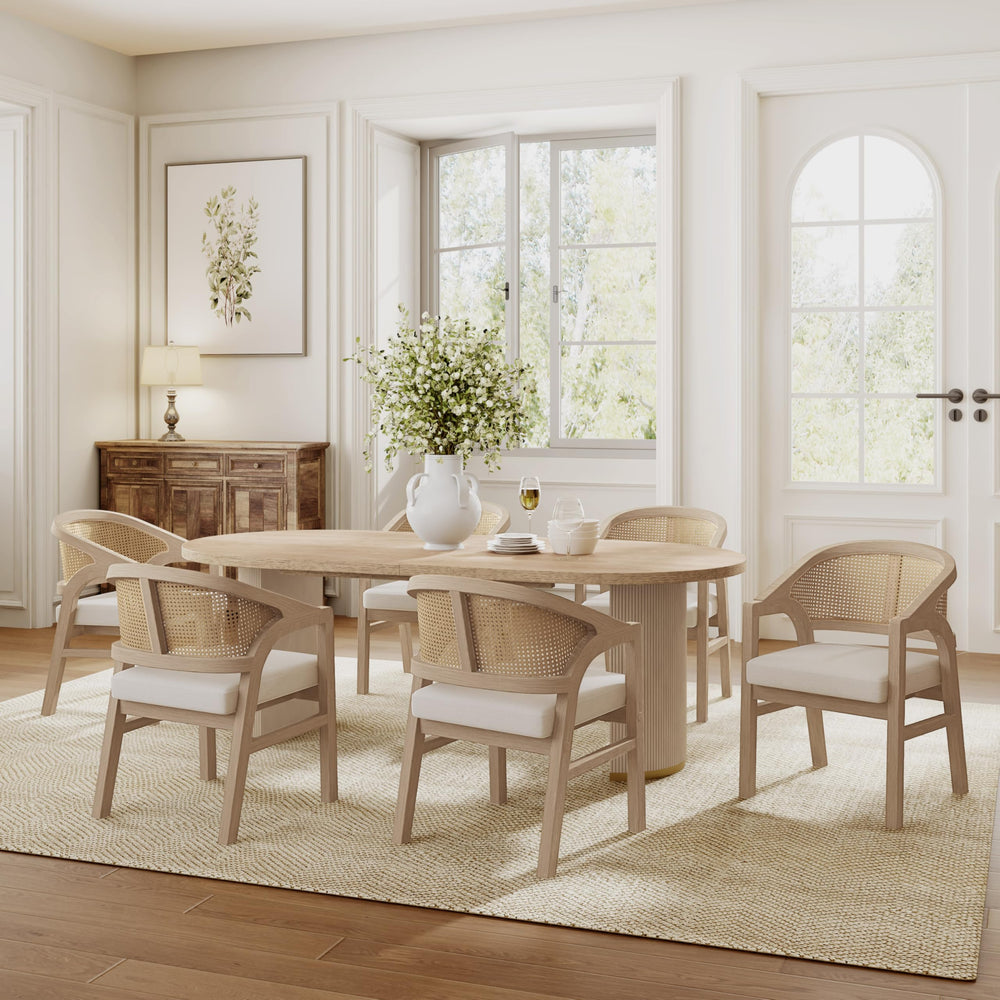 7-Piece Oval Dining Table Set with 6 Upholstered Chairs
