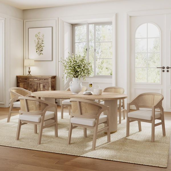 7-Piece Oval Dining Table Set with 6 Upholstered Chairs