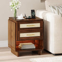 Farmhouse Nightstand with Charging Station & LED Light