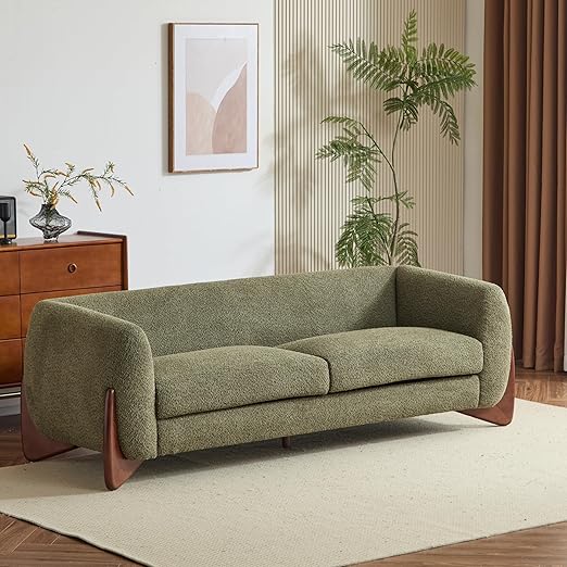 82" Boucle 3-Seater Sofa with Wood Legs