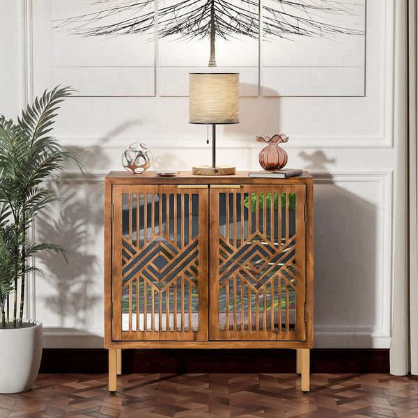 2-Door Accent Cabinet & 3-Drawer Dresser with Geometric Mirror Front