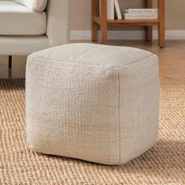 Square Pouf Ottoman Footrest – Polyester Cotton Floor Seating