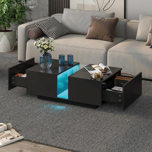 LED Coffee Table with Storage & Sliding Drawers