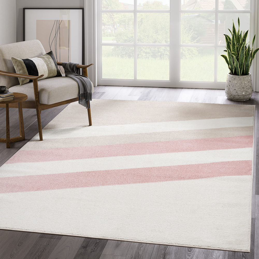 Mid-Century Contemporary Area Rug – Ivory, Beige & Blush Pink