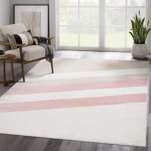 Mid-Century Contemporary Area Rug – Ivory, Beige & Blush Pink