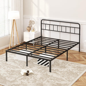 Metal Platform Bed Frame with Minimalist Headboard – 12 Inch Clearance