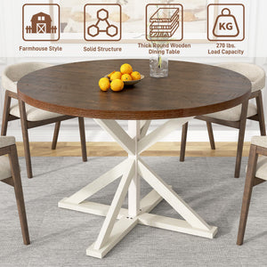 Round Farmhouse Dining Table, 47-Inch
