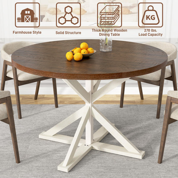 Round Farmhouse Dining Table, 47-Inch