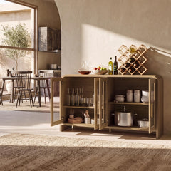 4-Door Glass Buffet Cabinet with Adjustable Shelves
