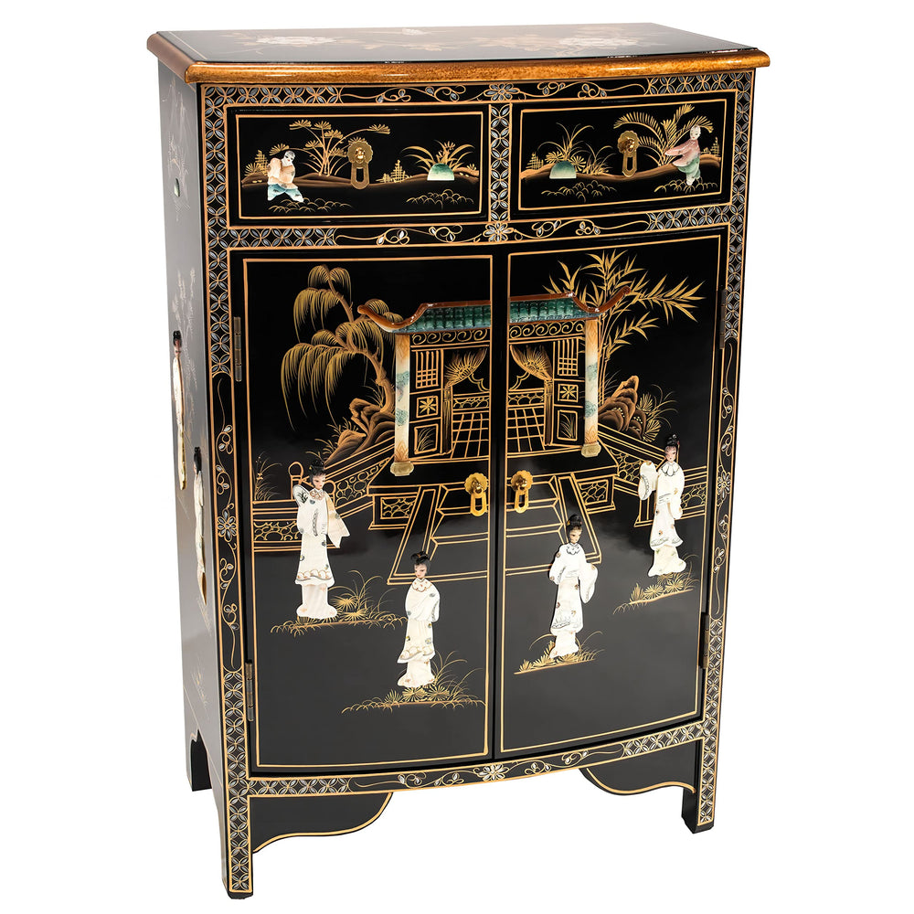 Chinese Lacquer Storage Cabinet with Mother of Pearl Inlay