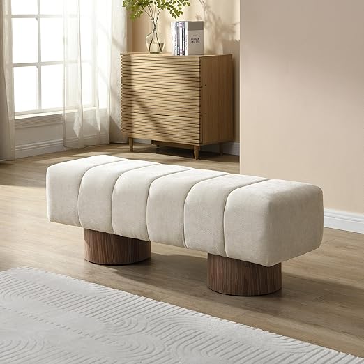 50" Chenille Fabric Upholstered Dining Bench for 2