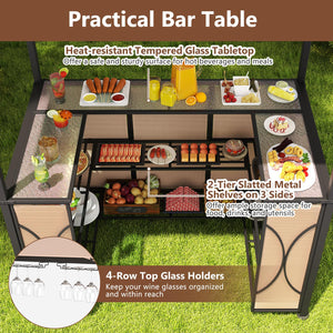 3-Piece Outdoor Patio Bar Set with Grill Gazebo & Bar Stools