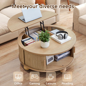 Round Lift-Top Coffee Table with Storage